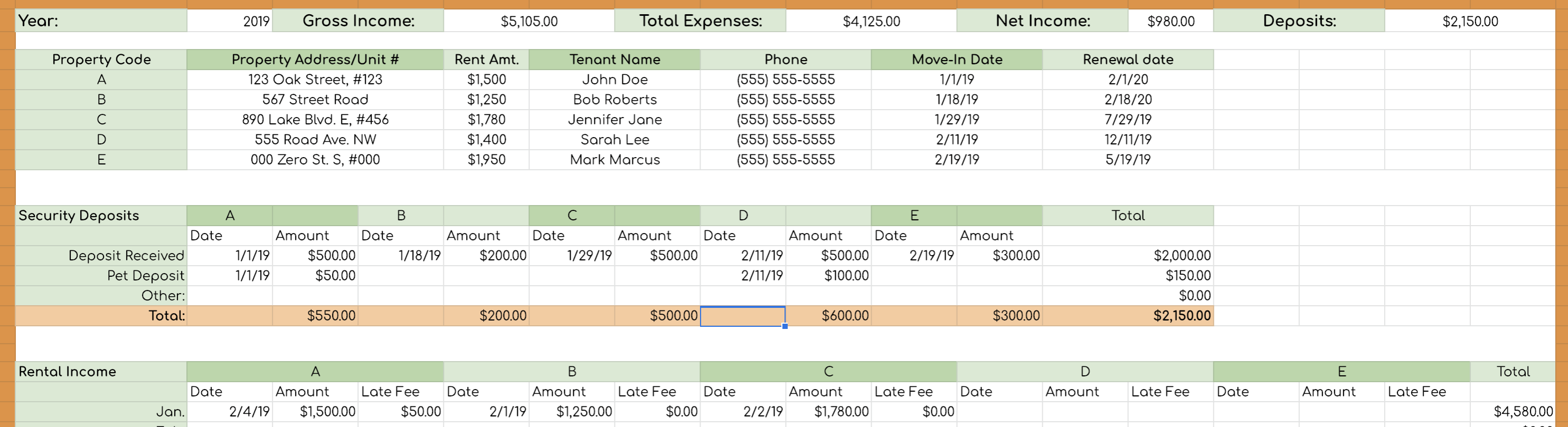 Rental Income and Expense Worksheet